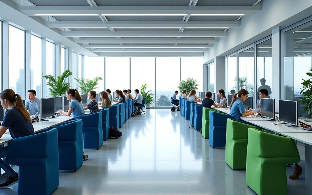 株式会社TechForwardのモダンなオフィスに並ぶKokoro Seatingの椅子